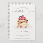 フルーツパンケーキ水の色任意の年齢誕生日招待状 サンキューカード (正面/裏面)