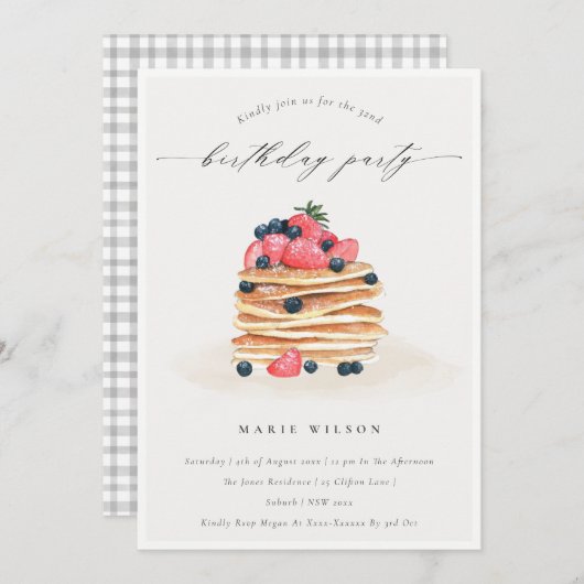 フルーツパンケーキ水の色任意の年齢誕生日招待状 サンキューカード (正面/裏面)