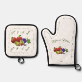 フルーツパーソナライズされたカラフルをテーマにしたキッチンタオル 鍋つかみ&鍋敷きセット (正面)