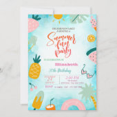 フルーツパームリーフプールサマーバースデーパーティー 招待状 (正面)