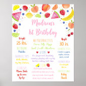 フルーツピンクガールサマーファースト誕生日マイルストーン ポスター (正面)