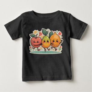 フルーツフェスタ幸せな陽気なカラフル踊りフルーツ ベビーTシャツ
