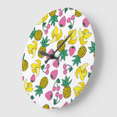 フルーツフェスタ：バナナ、パイナップル、イチゴ ラージ壁時計 (傾斜)