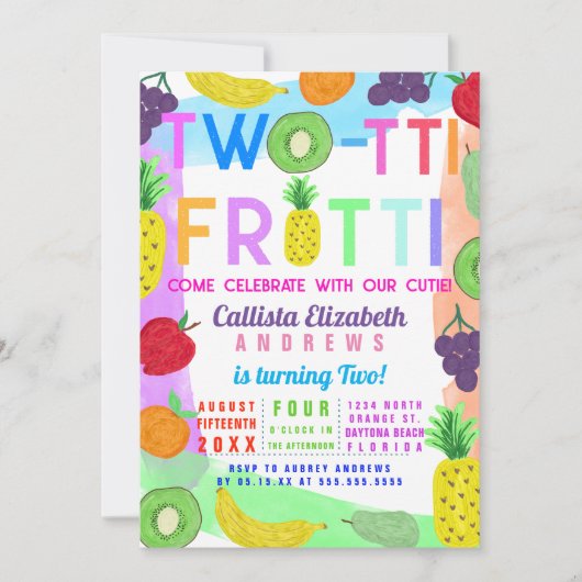 フルーツフカラフルルーツ絵を描2nd誕生日 招待状 (正面)