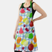 フルーツブルーとホワイトチェックのミックス可愛い エプロン (インサイチュ)