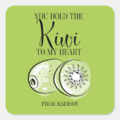 フルーツプおもしろいンキウイハートバレンタインステッカー スクエアシール (正面)