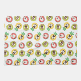 フルーツプフランスのールにブルドッグが浮き模様 キッチンタオル