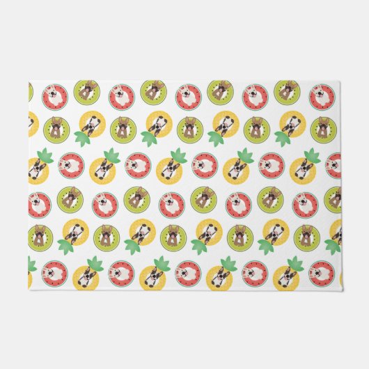 フルーツプフランスのールにブルドッグが浮き模様 ドアマット (正面)