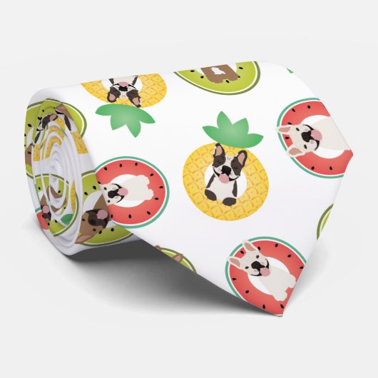 フルーツプフランスのールにブルドッグが浮き模様 ネクタイ (ロール)