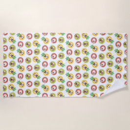 フルーツプフランスのールにブルドッグが浮き模様 ビーチタオル