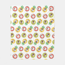 フルーツプフランスのールにブルドッグが浮き模様 フリースブランケット