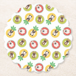 フルーツプフランスのールにブルドッグが浮き模様 ペーパーコースター