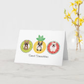 フルーツプフランスのールに浮かぶブルドッグ カード (黄色い花)