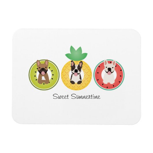 フルーツプフランスのールに浮かぶブルドッグ マグネット (横)