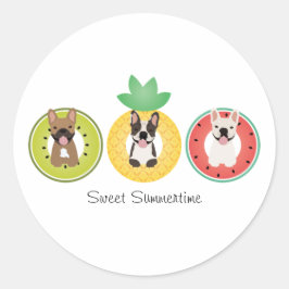 フルーツプフランスのールに浮かぶブルドッグ ラウンドシール