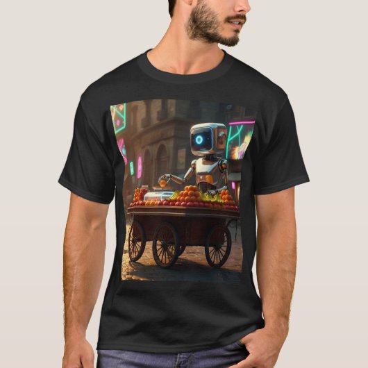 フルーツベンダー・ロボット - エジプトのストリート融合アート Tシャツ (正面)