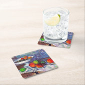 フルーツボウル，ガラスとリンゴ，セザンヌ スクエアペーパーコースター (インサイチュ)