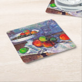 フルーツボウル，ガラスとリンゴ，セザンヌ スクエアペーパーコースター (アングル)