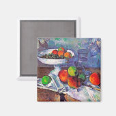 フルーツボウル，ガラスとリンゴ，セザンヌ マグネット (正面/裏面)