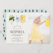 フルーツポプシクル水彩子供の誕生日写真 招待状 (正面/裏面)