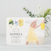 フルーツポプシクル水彩子供の誕生日写真 招待状 (スタンド正面)