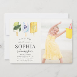フルーツポプシクル水彩子供の誕生日写真 招待状