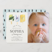 フルーツポプシクル水彩1stバースデーフォト 招待状 (正面/裏面)