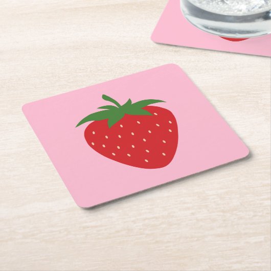 フルーツマーケットピンクストロベリーフードアートデモダンコール スクエアペーパーコースター (アングル)