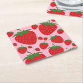 フルーツマーケットピンクストロベリーフードアート抽象芸術 スクエアペーパーコースター (アングル)
