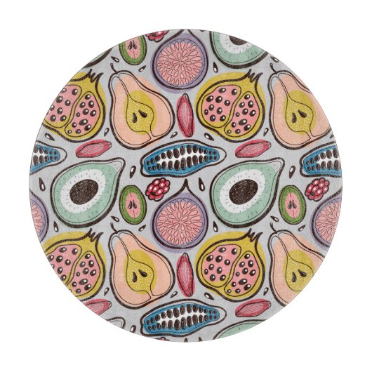 フルーツメドレー:シームレ鮮やかームパターン カッティングボード (正面)