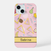 フルーツメンフィス模様ピンク iPhone 15ケース (裏面)