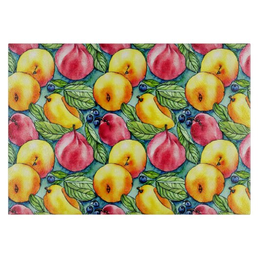 フルーツリンゴ梨の夏の水の色のパターン カッティングボード (正面)