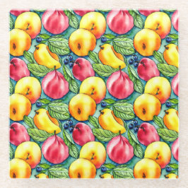 フルーツリンゴ梨の夏の水の色のパターン ガラスコースター