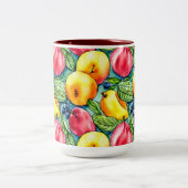 フルーツリンゴ梨の夏の水の色のパターン ツートーンマグカップ (中央)