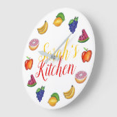 フルーツレモンライムりんごバナナぶどうメロンキッチン ラージ壁時計 (傾斜)