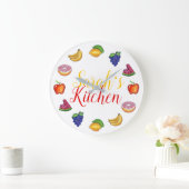 フルーツレモンライムりんごバナナぶどうメロンキッチン ラージ壁時計 (ホーム)