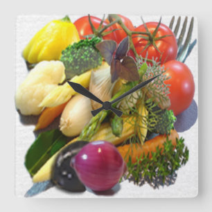 フルーツ及び野菜 スクエア壁時計