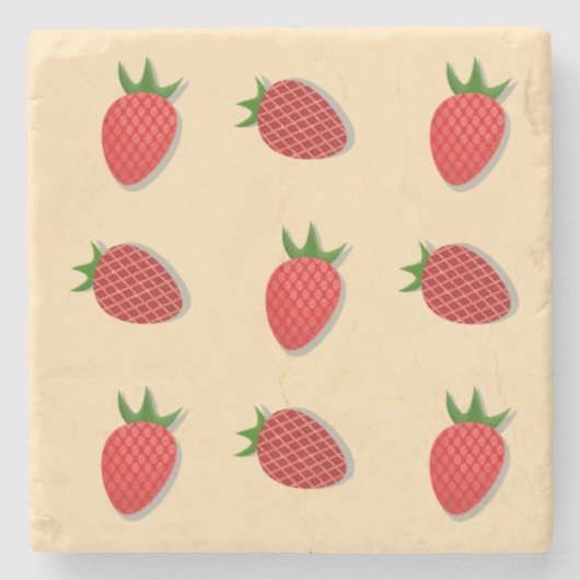 フルーツ夏期のイチゴ柄 ストーンコースター (正面)