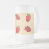フルーツ夏期のイチゴ柄 フロストグラスビールジョッキ (正面右)