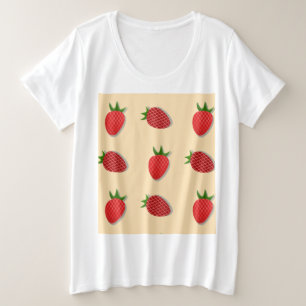 フルーツ夏期のイチゴ柄 プラスサイズTシャツ