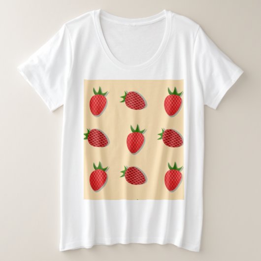 フルーツ夏期のイチゴ柄 プラスサイズTシャツ (デザイン正面)