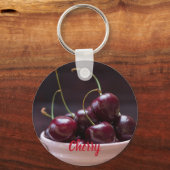 フルーツ好きのピンクボウルにさくらんぼ キーホルダー (正面)