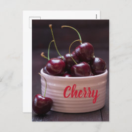 フルーツ好きのピンクボウルにさくらんぼ シーズンポストカード