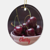 フルーツ好きのピンクボウルにさくらんぼ セラミックオーナメント (左)
