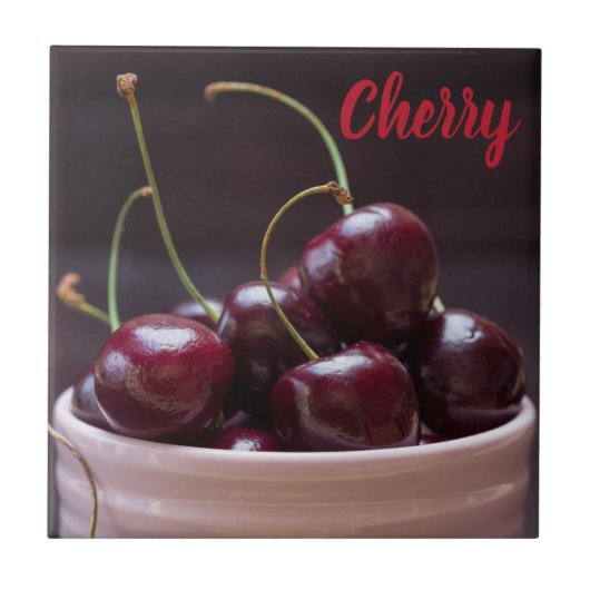 フルーツ好きのピンクボウルにさくらんぼ タイル (正面)