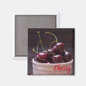 フルーツ好きのピンクボウルにさくらんぼ マグネット (正面/裏面)
