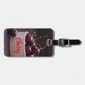 フルーツ好きのピンクボウルにさくらんぼ ラゲッジタグ (正面横)