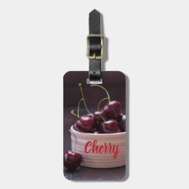 フルーツ好きのピンクボウルにさくらんぼ ラゲッジタグ