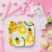 フルーツ柄：パイナップル、オレンジ、レモン ペーパープレート (パーティー)