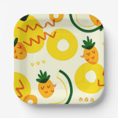 フルーツ柄：パイナップル、オレンジ、レモン ペーパープレート (正面)